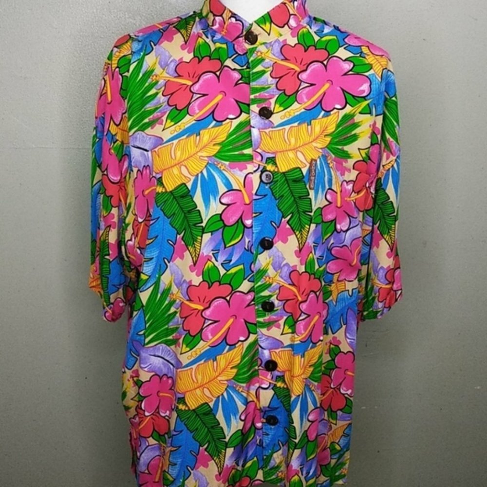 Vintage Hawaiian Tropical Print Tunic by Mango Moon - Large